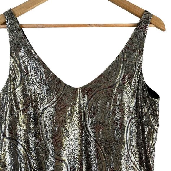 J.Crew Cate Silk Metallic Paisley Cami V-Neck Tank Top in Shimmery Gold, Size 2 - Picture 4 of 13